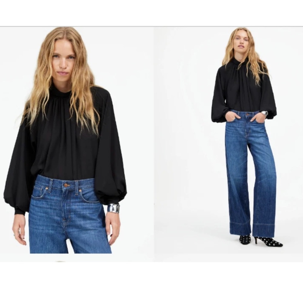 Madewell mock neck chiffon xxs new puff sleeve